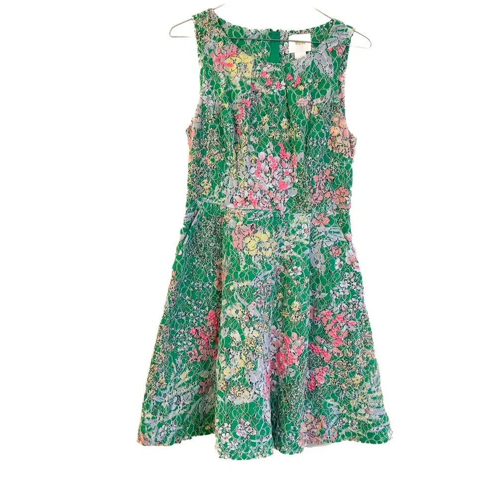 Anthropologie Maeve Dress Verbena Lace Floral Green Sequin Spring Size 2 - Picture 1 of 11